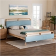 Pemberly Row Baby Blue Fabric and Natural Wood Queen Size Platform Bed