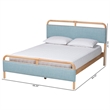 Pemberly Row Baby Blue Fabric and Natural Wood Queen Size Platform Bed