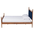 Pemberly Row Blue Velvet Fabric and Brown Wood Queen Size Platform Bed