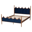 Pemberly Row Blue Velvet Fabric and Brown Wood Queen Size Platform Bed