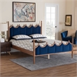 Pemberly Row Blue Velvet Fabric and Brown Wood Queen Size Platform Bed