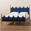 Pemberly Row Blue Velvet Fabric and Brown Wood Queen Size Platform Bed
