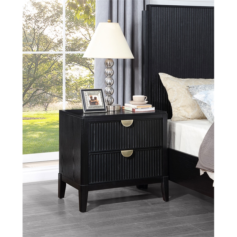 Pemberly Row Transitional 2-drawer Wood Nightstand Bedside Table Black