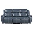 Pemberly Row Faux Leather Motion Reclining Sofa with Drop Down Table Blue