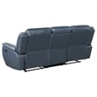 Pemberly Row Faux Leather Motion Reclining Sofa with Drop Down Table Blue