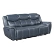 Pemberly Row Faux Leather Motion Reclining Sofa with Drop Down Table Blue