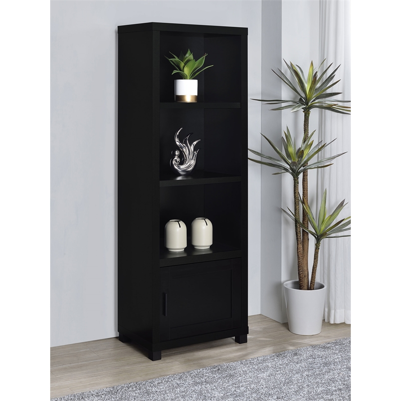 Pemberly Row 3-shelf Wood Media Tower Bookcase with Storage Cabinet Black