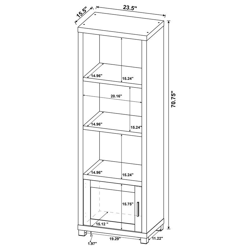 Pemberly Row 3-shelf Wood Media Tower Bookcase with Storage Cabinet Black