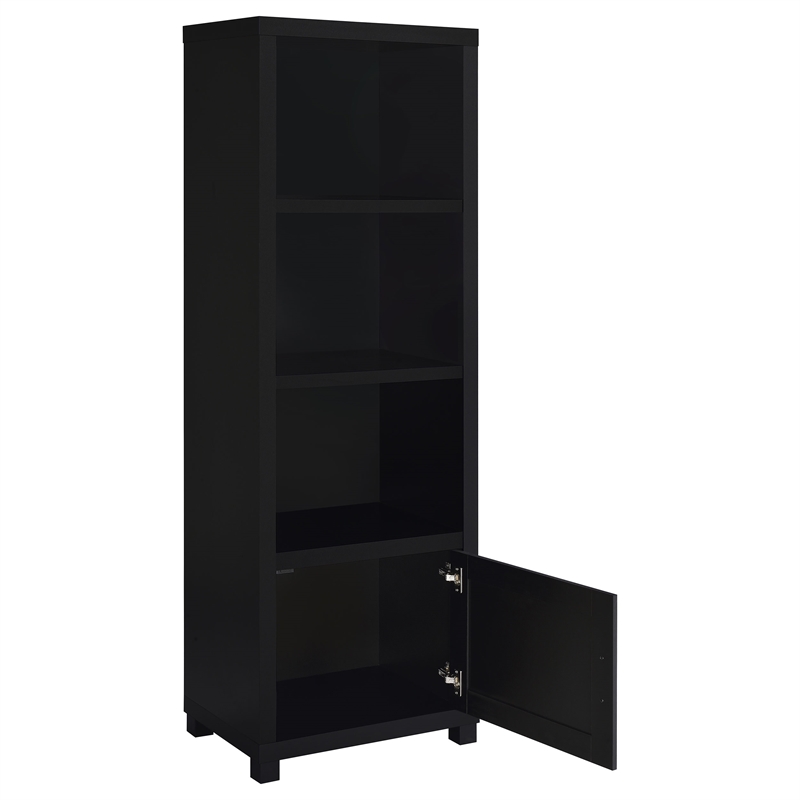 Pemberly Row 3-shelf Wood Media Tower Bookcase with Storage Cabinet Black