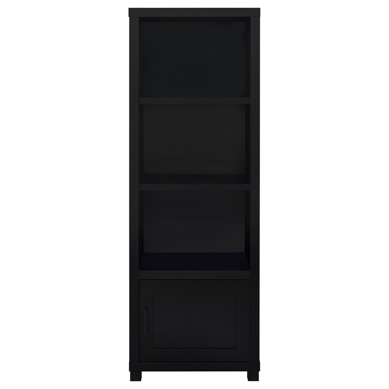 Pemberly Row 3-shelf Wood Media Tower Bookcase with Storage Cabinet Black