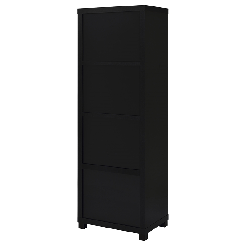 Pemberly Row 3-shelf Wood Media Tower Bookcase with Storage Cabinet Black