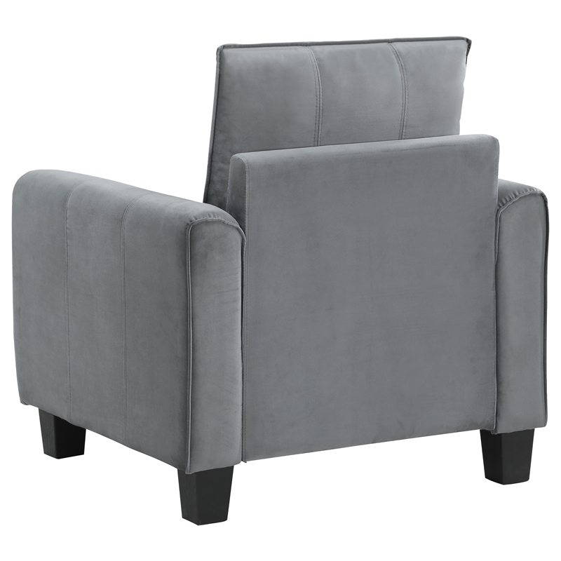 Pemberly Row Traditional Velvet Upholstered Rolled Arms Accent Chair Gray