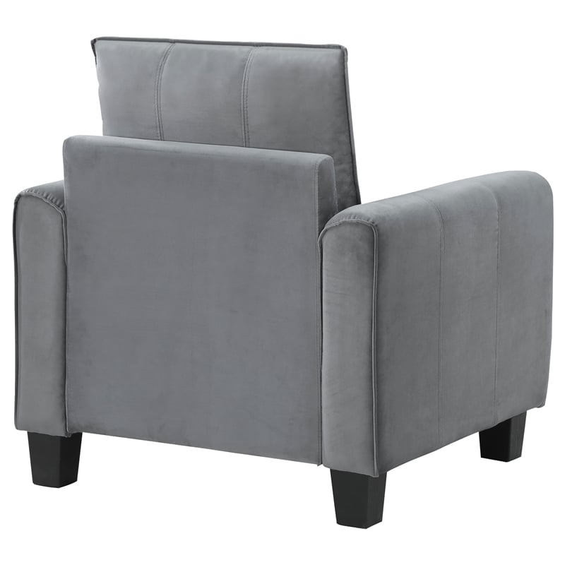 Pemberly Row Traditional Velvet Upholstered Rolled Arms Accent Chair Gray