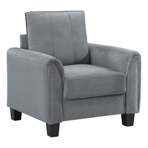 Pemberly Row Traditional Velvet Upholstered Rolled Arms Accent Chair Gray