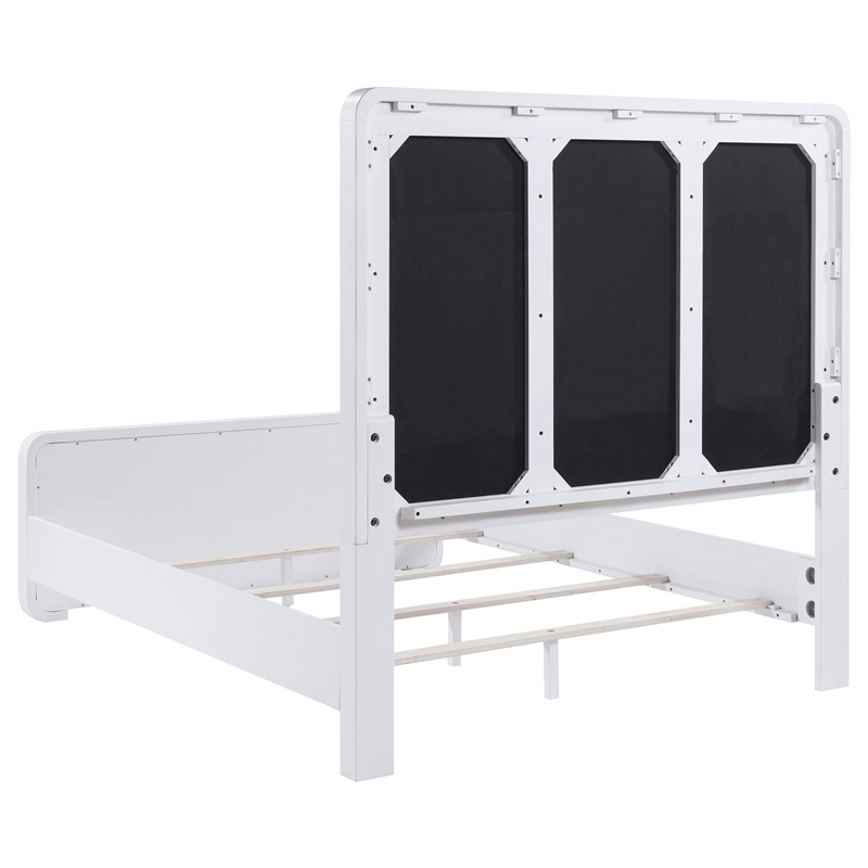 Pemberly Row Upholstered Wood Eastern King Panel Bed Pearl White and Beige