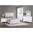 Pemberly Row Upholstered Wood Eastern King Panel Bed Pearl White and Beige