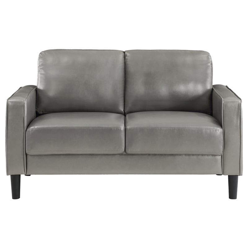 Pemberly Row Faux Leather Upholstered Track Arm Faux Leather Loveseat Gray