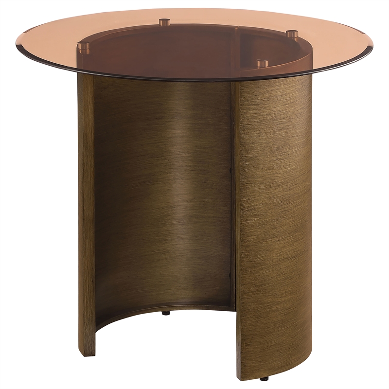 Pemberly Row Round Metal End Table Tawny Tempered Glass Top Brushed Bronze