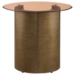 Pemberly Row Round Metal End Table Tawny Tempered Glass Top Brushed Bronze