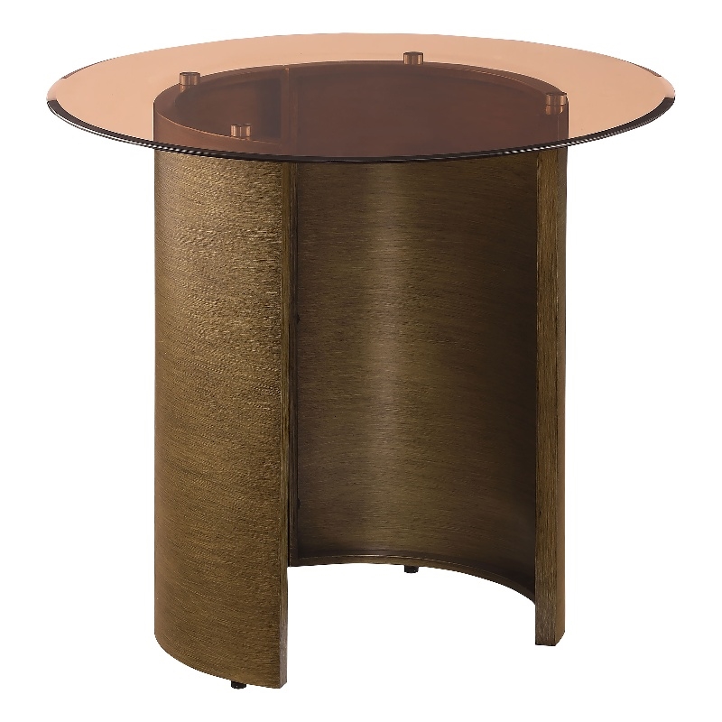 Pemberly Row Round Metal End Table Tawny Tempered Glass Top Brushed Bronze