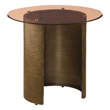 Pemberly Row Round Metal End Table Tawny Tempered Glass Top Brushed Bronze