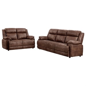 Pemberly Row 2-piece Faux Leather Upholstered Sofa Set Dark Brown