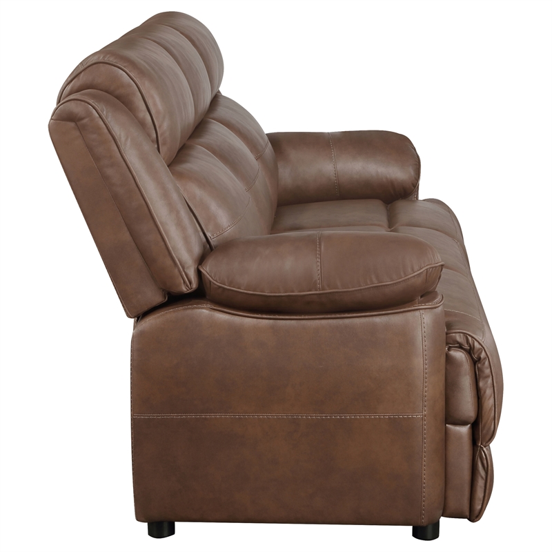 Pemberly Row 2-piece Faux Leather Upholstered Sofa Set Dark Brown