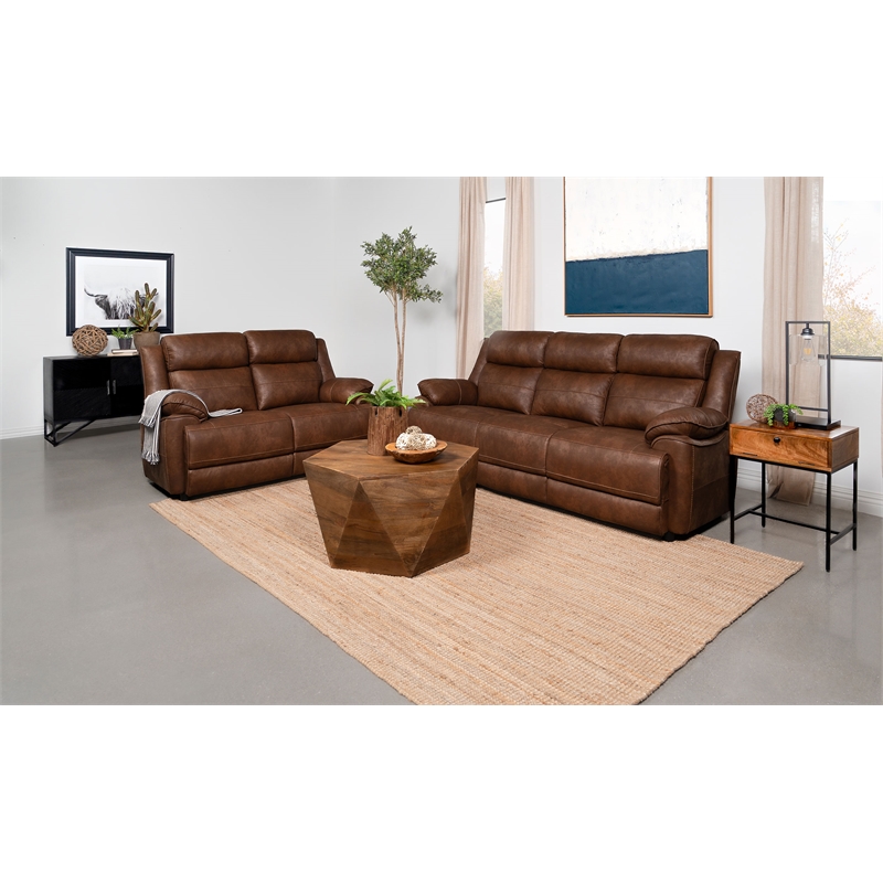 Pemberly Row 2-piece Faux Leather Upholstered Sofa Set Dark Brown