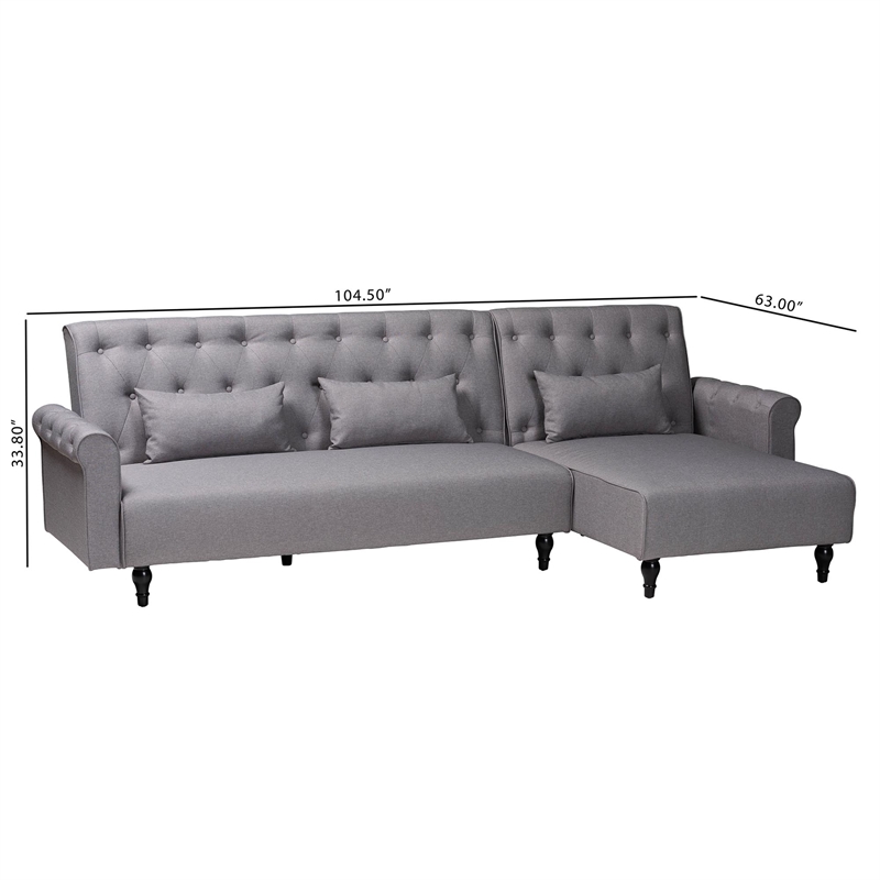 Pemberly Row Modern Slate Gray Fabric Upholstered Convertible Sofa