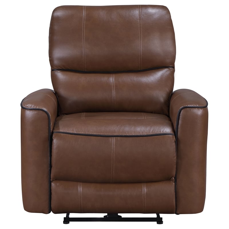 Pemberly Row Modern Faux Leather Power Recliner Chair Saddle Brown