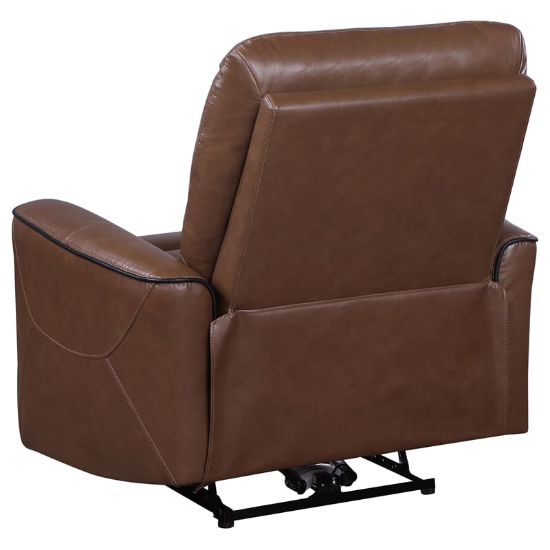 Pemberly Row Modern Faux Leather Power Recliner Chair Saddle Brown