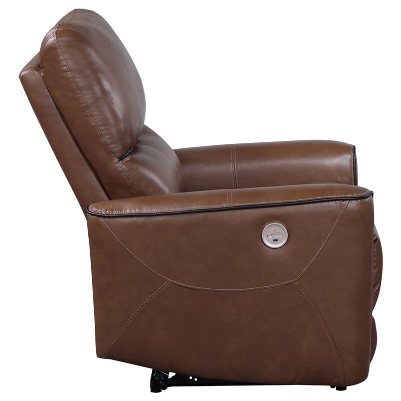 Pemberly Row Modern Faux Leather Power Recliner Chair Saddle Brown