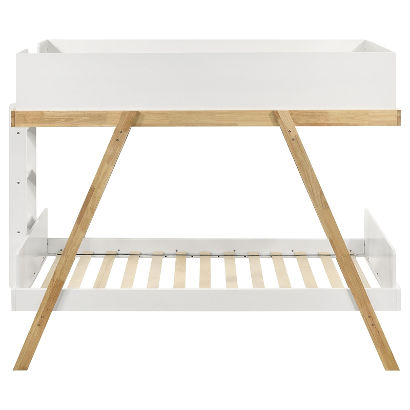 Pemberly Row Modern Wood Twin Over Twin Bunk Bed White and Natural