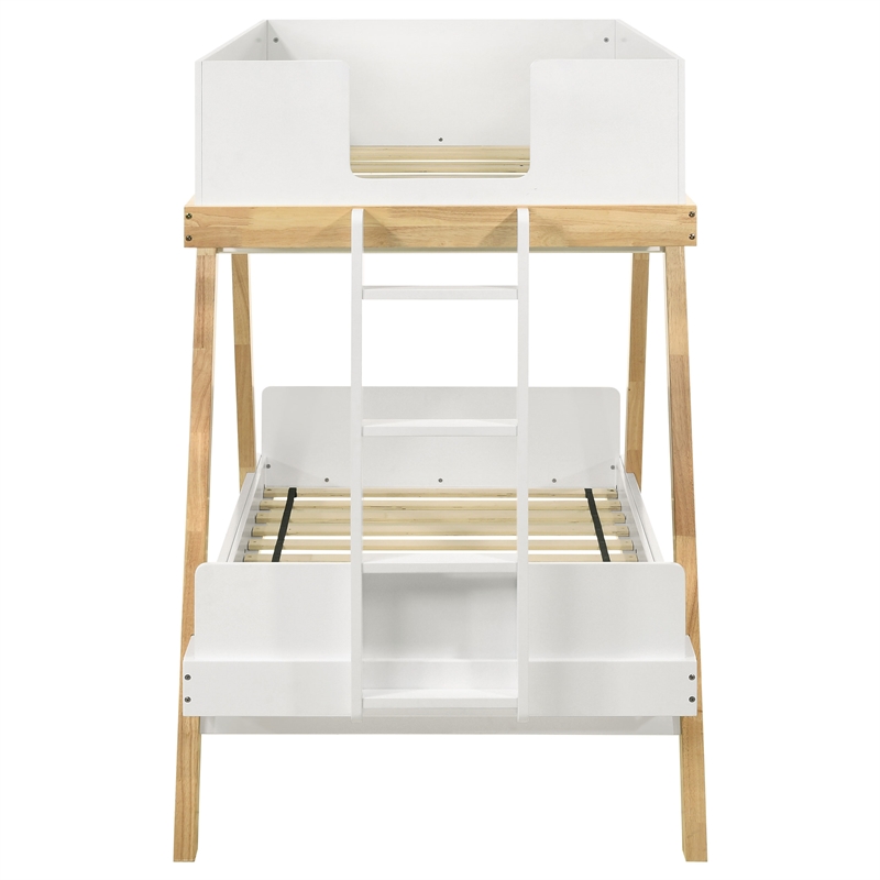 Pemberly Row Modern Wood Twin Over Twin Bunk Bed White and Natural