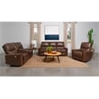 Pemberly Row Modern Faux Leather Power Reclining Sofa Saddle Brown