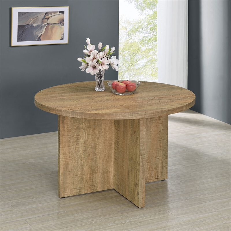 Pemberly Row Modern Round Engineered Wood Dining Table Mango Brown