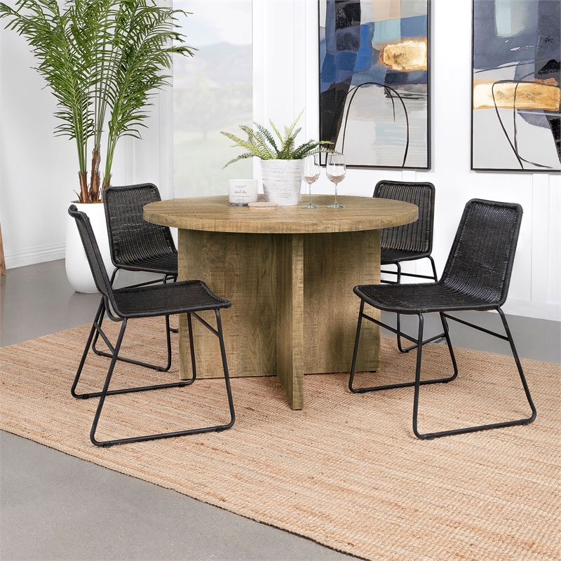 Pemberly Row Modern Round Engineered Wood Dining Table Mango Brown