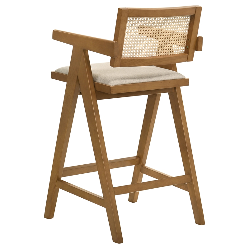 Pemberly Row Solid Wood Bar Stool in Upholstered Seat Light Walnut