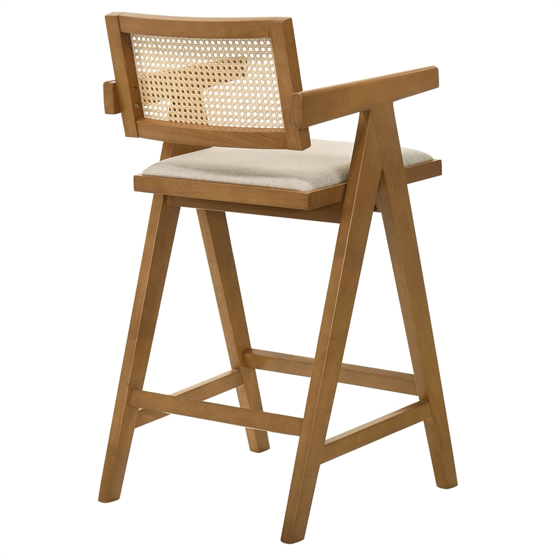 Pemberly Row Solid Wood Bar Stool in Upholstered Seat Light Walnut
