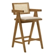 Pemberly Row Solid Wood Bar Stool in Upholstered Seat Light Walnut