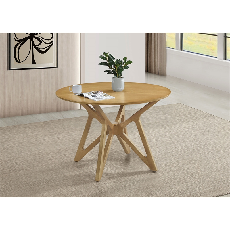 Pemberly Row Mid-Century Round Solid Wood Dining Table Light Walnut