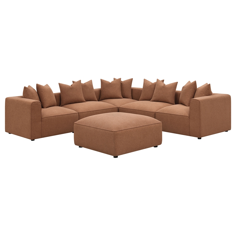 Pemberly Row Fabric Upholstered Tight Back Armless Chair Terracotta
