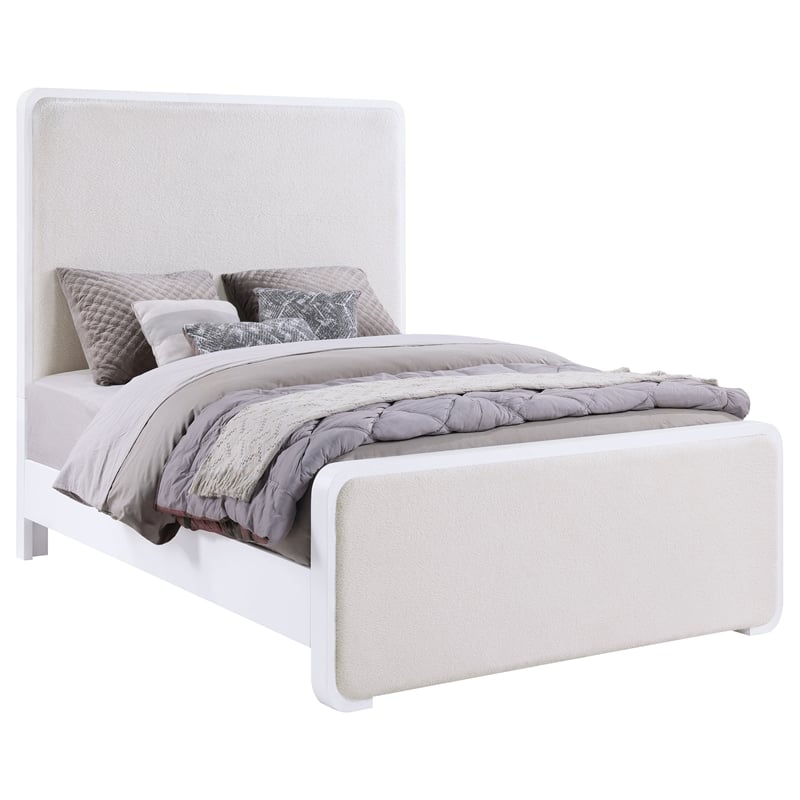 Pemberly Row Upholstered Wood Queen Panel Bed Pearl White and Beige