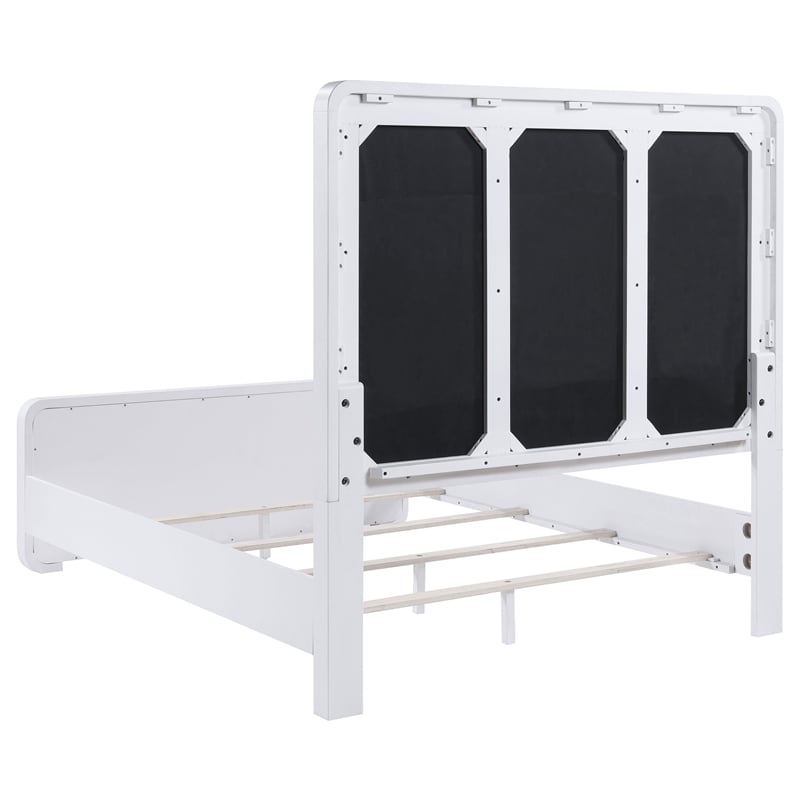 Pemberly Row Upholstered Wood Queen Panel Bed Pearl White and Beige