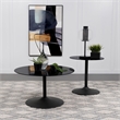 Pemberly Row Round Metal Coffee Table with Tempered Glass Top Black