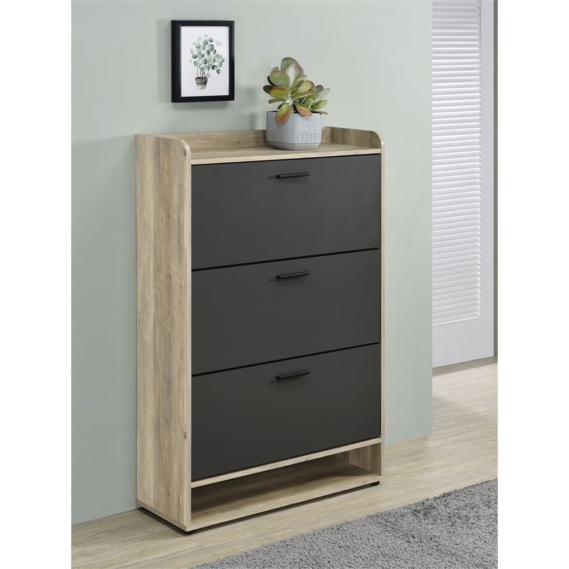 Pemberly Row 3-tier Wood Shoe Storage Cabinet Antique Pine and Gray