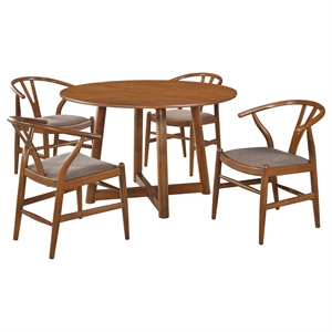 Pemberly Row Mid-Century 5-piece Round Solid Wood Dining Set Walnut