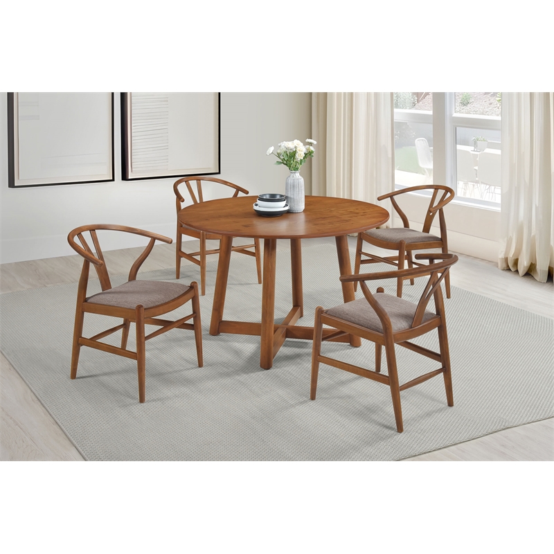 Pemberly Row Mid-Century 5-piece Round Solid Wood Dining Set Walnut