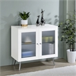Pemberly Row Wood Accent Cabinet with Glass Shelf White High Gloss and Chrome