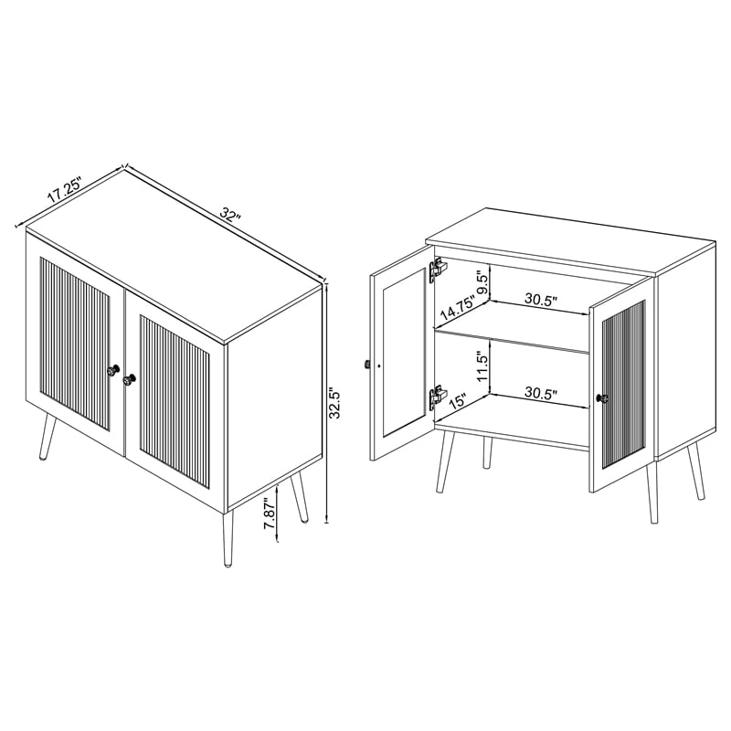 Pemberly Row Wood Accent Cabinet with Glass Shelf White High Gloss and Chrome